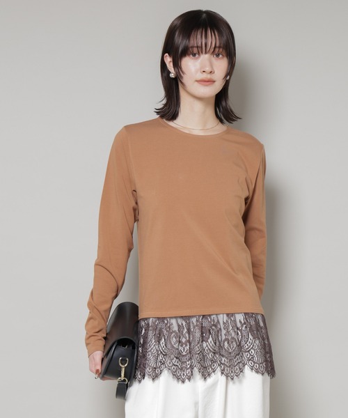 NANO universe（ナノユニバース）の「裾レースドッキングロングTシャツ（Tシャツ/カットソー・レディース・ブラック/ホワイト/ブラウン・FREE）」の8枚目の写真