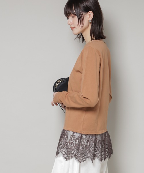 NANO universe（ナノユニバース）の「裾レースドッキングロングTシャツ（Tシャツ/カットソー・レディース・ブラック/ホワイト/ブラウン・FREE）」の9枚目の写真