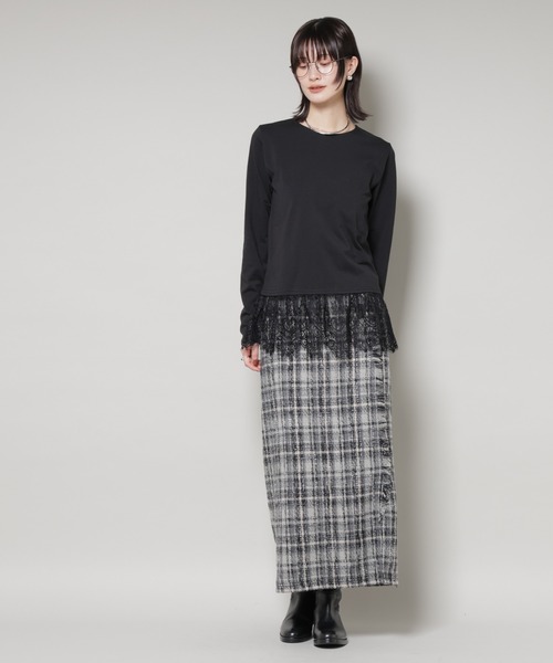 NANO universe（ナノユニバース）の「裾レースドッキングロングTシャツ（Tシャツ/カットソー・レディース・ブラック/ホワイト/ブラウン・FREE）」の20枚目の写真