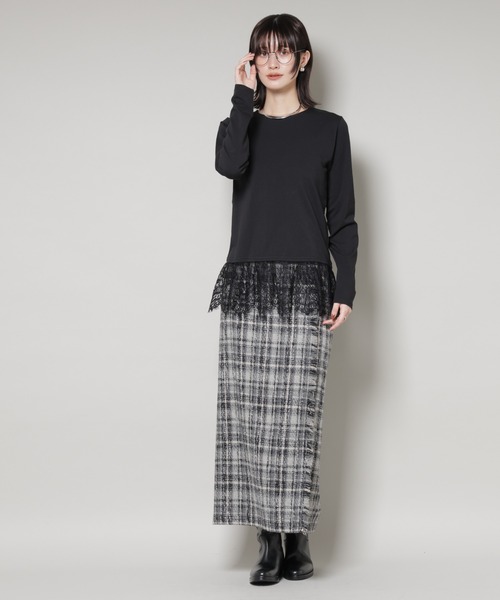 NANO universe（ナノユニバース）の「裾レースドッキングロングTシャツ（Tシャツ/カットソー・レディース・ブラック/ホワイト/ブラウン・FREE）」の21枚目の写真