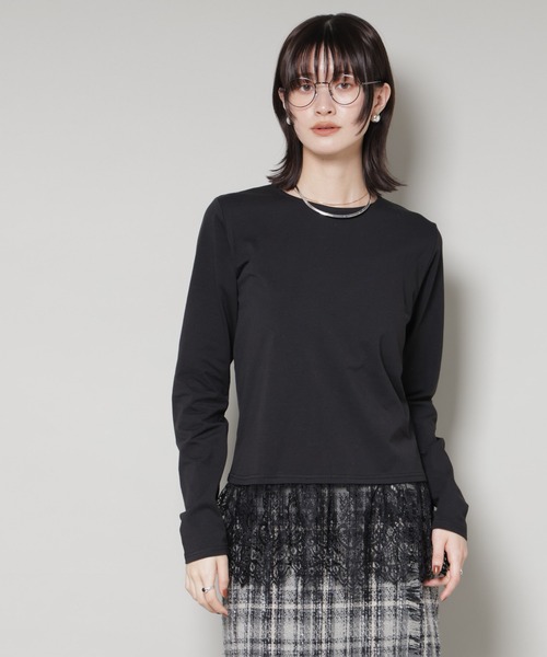 NANO universe（ナノユニバース）の「裾レースドッキングロングTシャツ（Tシャツ/カットソー・レディース・ブラック/ホワイト/ブラウン・FREE）」の16枚目の写真