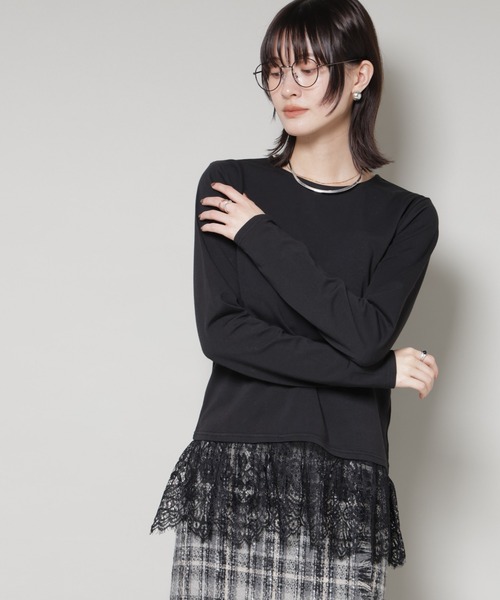 NANO universe（ナノユニバース）の「裾レースドッキングロングTシャツ（Tシャツ/カットソー・レディース・ブラック/ホワイト/ブラウン・FREE）」の17枚目の写真
