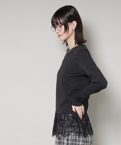 NANO universe（ナノユニバース）の「裾レースドッキングロングTシャツ（Tシャツ/カットソー・レディース・ブラック/ホワイト/ブラウン・FREE）」の18枚目の写真