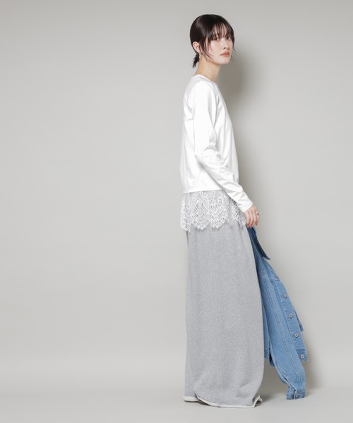 NANO universe（ナノユニバース）の「裾レースドッキングロングTシャツ（Tシャツ/カットソー・レディース・ブラック/ホワイト/ブラウン・FREE）」の4枚目の写真