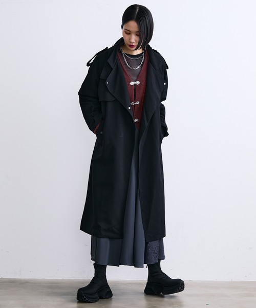MONOe（モノエ）の「ベルト付き ロング トレンチコート レディース アウター きれいめ 通勤 オフィス（トレンチコート・レディース・グレー/ブラック/ベージュ・FREE）」の16枚目の写真