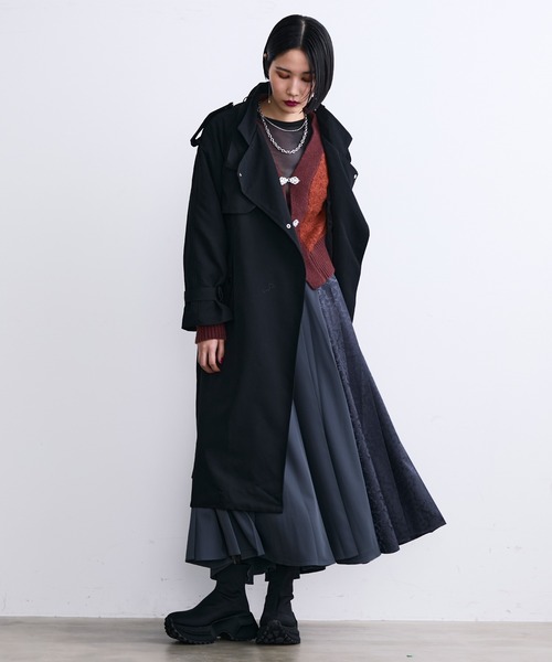 MONOe（モノエ）の「ベルト付き ロング トレンチコート レディース アウター きれいめ 通勤 オフィス（トレンチコート・レディース・グレー/ブラック/ベージュ・FREE）」の4枚目の写真