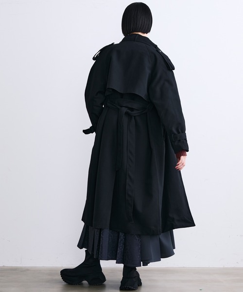 MONOe（モノエ）の「ベルト付き ロング トレンチコート レディース アウター きれいめ 通勤 オフィス（トレンチコート・レディース・グレー/ブラック/ベージュ・FREE）」の6枚目の写真