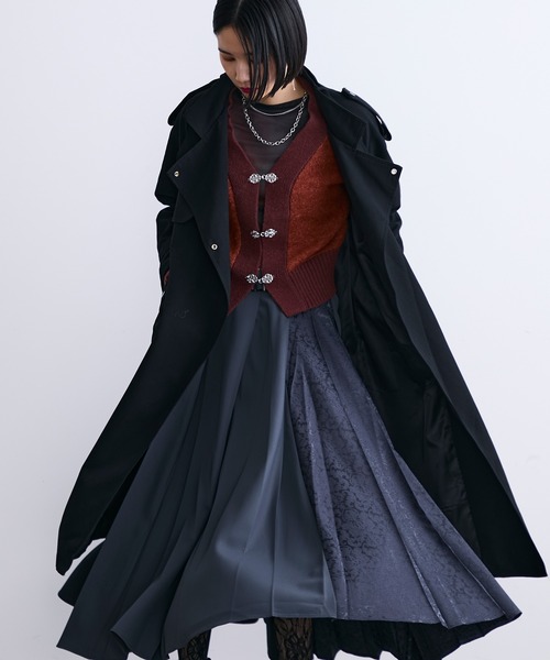 MONOe（モノエ）の「ベルト付き ロング トレンチコート レディース アウター きれいめ 通勤 オフィス（トレンチコート・レディース・グレー/ブラック/ベージュ・FREE）」の8枚目の写真