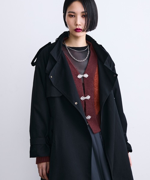 MONOe（モノエ）の「ベルト付き ロング トレンチコート レディース アウター きれいめ 通勤 オフィス（トレンチコート・レディース・グレー/ブラック/ベージュ・FREE）」の9枚目の写真