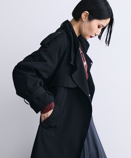 MONOe（モノエ）の「ベルト付き ロング トレンチコート レディース アウター きれいめ 通勤 オフィス（トレンチコート・レディース・グレー/ブラック/ベージュ・FREE）」の14枚目の写真