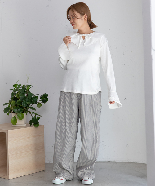 POU DOU DOU(プードゥドゥ)の「3wayラッフルカラートップス(Tシャツ/カットソー・レディース・ブラック/オフホワイト/ライトグレー・M)」の10枚目の写真