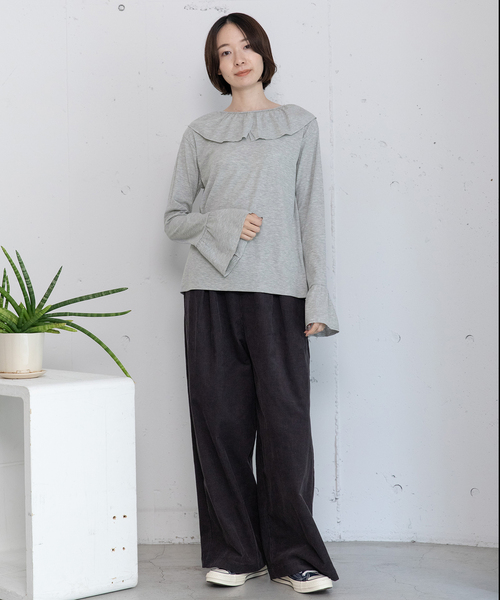 POU DOU DOU(プードゥドゥ)の「3wayラッフルカラートップス(Tシャツ/カットソー・レディース・ブラック/オフホワイト/ライトグレー・M)」の21枚目の写真