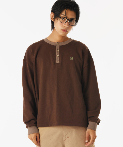 PIECEMAKER(ピースメーカー)の「OVERSIZED HENLEY NECK SWEATSHIRTS (BROWN)(スウェット・レディース・その他・MEDIUM/LARGE)」の1枚目の写真