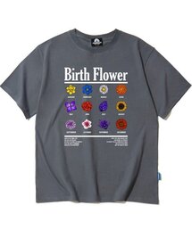 バースフラワーグラフィックTシャツ - グレー