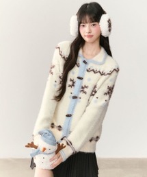 Sibra（シブラ）の「スノー柄フェイクファーニットカーディガン（ニット/セーター・レディース）」