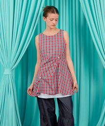 HERETIC（ヘレティック）の「BUTTON FLARED MINI DRESS / check-red（ワンピース）」