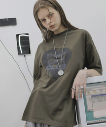 オーバーサイズヒップホップダンススタジオハートグラフィック半袖Tシャツ_カーキ