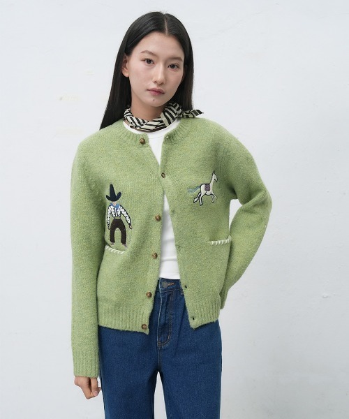 GENERAL IDEA（ジェネラルアイデア）の「【GENERAL IDEA】カウボーイクルーネックカーディガン / COWBOY CREW NECK CARDIGAN（カーディガン/ボレロ・レディース・ブラウン/ライム/ネイビー/チャコール・S/M/L）」の3枚目の写真