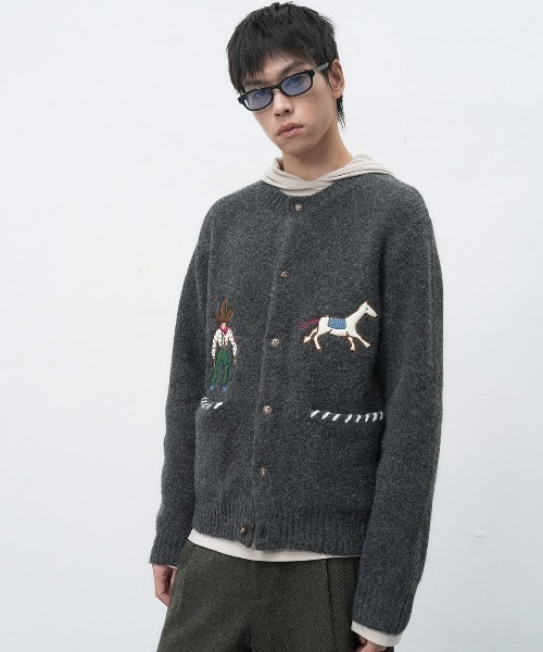 GENERAL IDEA（ジェネラルアイデア）の「【GENERAL IDEA】カウボーイクルーネックカーディガン / COWBOY CREW NECK CARDIGAN（カーディガン/ボレロ・レディース・ブラウン/ライム/ネイビー/チャコール・S/M/L）」の12枚目の写真