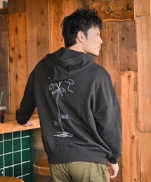 10.0オンス ヤシの木両面刺繍 オーバーサイズ ZIP-UP フーディ