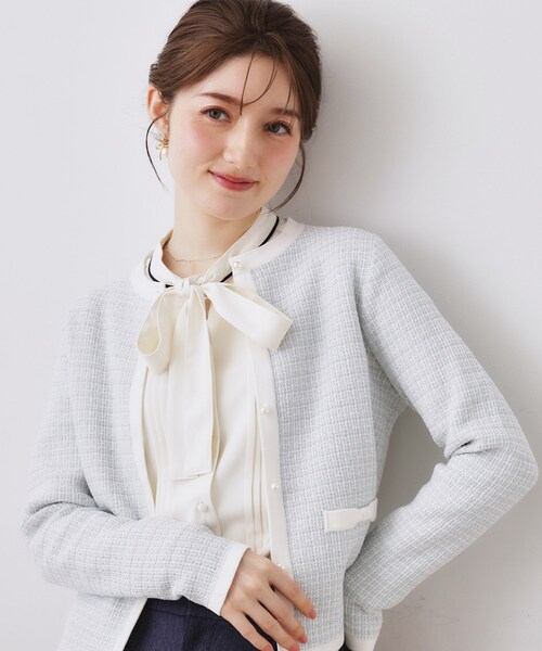couture brooch(クチュールブローチ)の「【ハレの日・通勤】ラメツイード ニットカーディガン(カーディガン/ボレロ・レディース・サックスブルー系3/ブラック系3/アイボリー系3・38/42/36/40)」の3枚目の写真