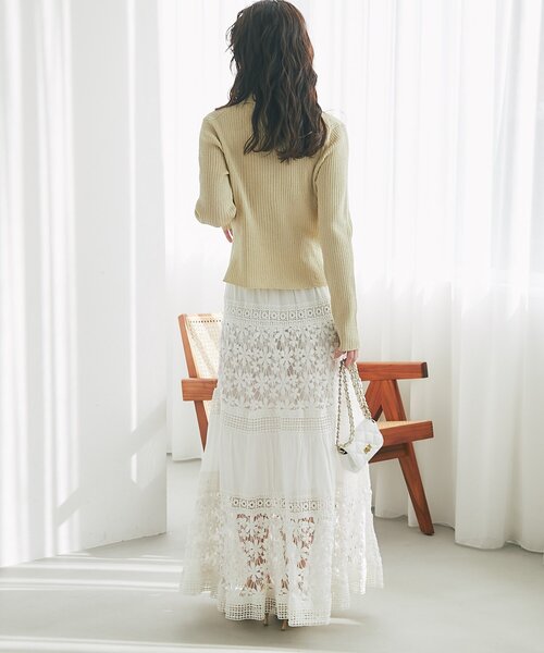 La boutique BonBon（ラブティックボンボン）の「コットンレースティアードマキシスカート（スカート・レディース・サックスブルー/ホワイト・FREE）」の20枚目の写真