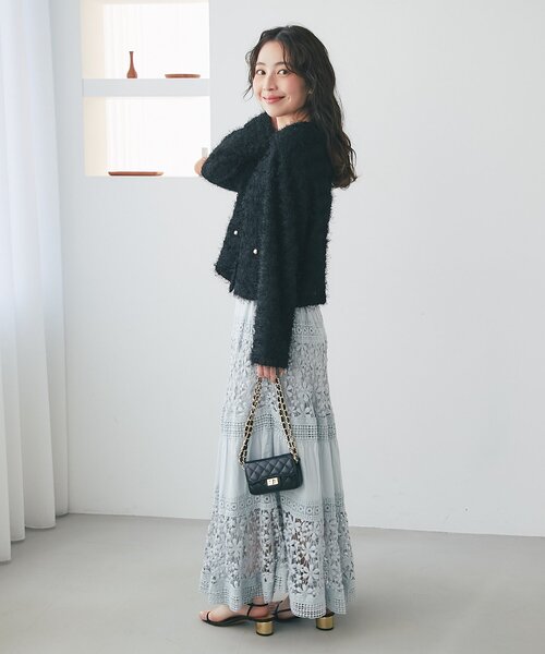 La boutique BonBon（ラブティックボンボン）の「コットンレースティアードマキシスカート（スカート・レディース・サックスブルー/ホワイト・FREE）」の3枚目の写真