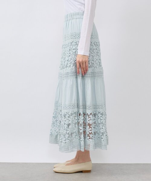 La boutique BonBon（ラブティックボンボン）の「コットンレースティアードマキシスカート（スカート・レディース・サックスブルー/ホワイト・FREE）」の6枚目の写真