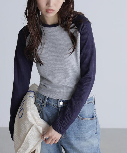 FREE'S MART(フリーズマート)の「◆ラグラン長袖カットソー(Tシャツ/カットソー・レディース・グレー/ホワイト・FREE)」の1枚目の写真