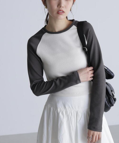 FREE'S MART(フリーズマート)の「◆ラグラン長袖カットソー(Tシャツ/カットソー・レディース・グレー/ホワイト・FREE)」の2枚目の写真