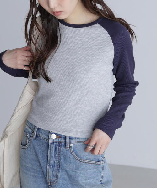 FREE'S MART(フリーズマート)の「◆ラグラン長袖カットソー(Tシャツ/カットソー・レディース・グレー/ホワイト・FREE)」の4枚目の写真