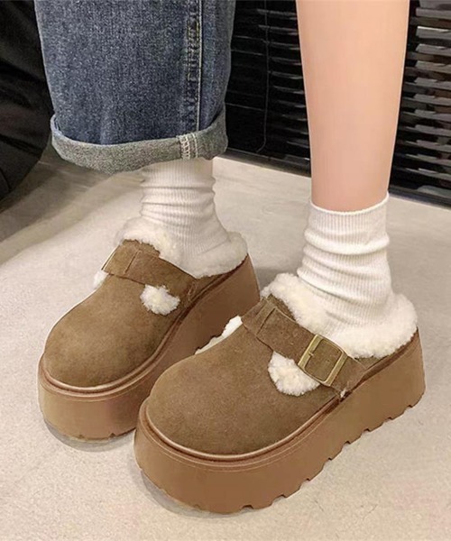 セール】ボア厚底モカシンレディースサボサンダル冬（モカシン/デッキ