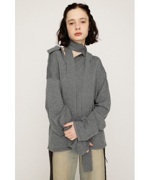 SLY（スライ）の「HG KNIT ASYMMETRY TOPS ハイゲージニット アシンメトリー トップス 春服（ニット/セーター・レディース・杢グレー/ライトイエロー/ブルー系その他・FREE）」の2枚目の写真