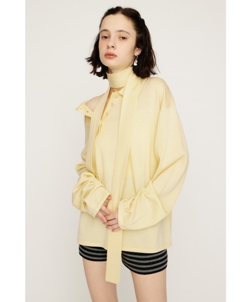 SLY（スライ）の「HG KNIT ASYMMETRY TOPS ハイゲージニット アシンメトリー トップス 春服（ニット/セーター・レディース・杢グレー/ライトイエロー/ブルー系その他・FREE）」の3枚目の写真