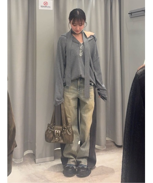 SLY（スライ）の「HG KNIT ASYMMETRY TOPS ハイゲージニット アシンメトリー トップス 春服（ニット/セーター・レディース・杢グレー/ライトイエロー/ブルー系その他・FREE）」の7枚目の写真