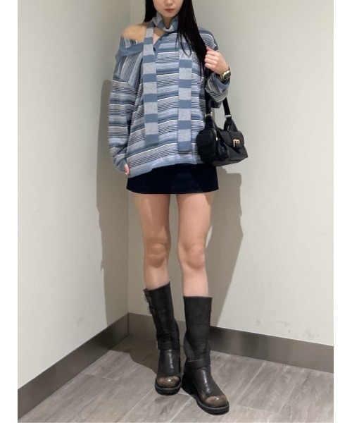 SLY（スライ）の「HG KNIT ASYMMETRY TOPS ハイゲージニット アシンメトリー トップス 春服（ニット/セーター・レディース・杢グレー/ライトイエロー/ブルー系その他・FREE）」の9枚目の写真