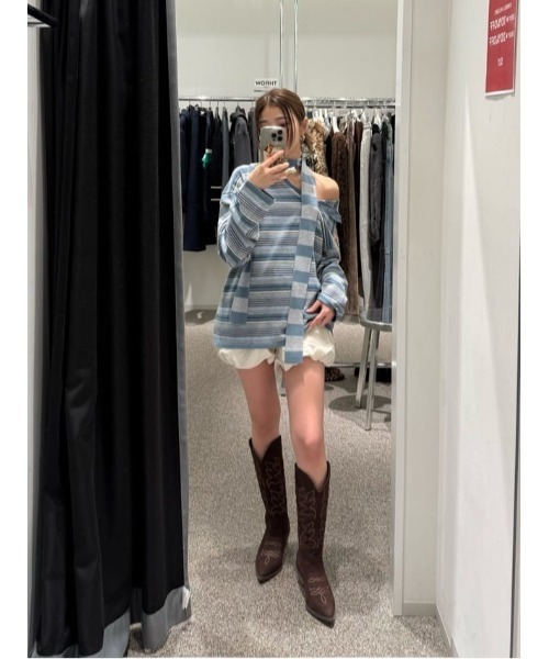 SLY（スライ）の「HG KNIT ASYMMETRY TOPS ハイゲージニット アシンメトリー トップス 春服（ニット/セーター・レディース・杢グレー/ライトイエロー/ブルー系その他・FREE）」の10枚目の写真