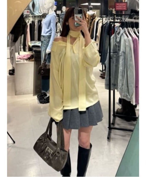 SLY（スライ）の「HG KNIT ASYMMETRY TOPS ハイゲージニット アシンメトリー トップス 春服（ニット/セーター・レディース・杢グレー/ライトイエロー/ブルー系その他・FREE）」の11枚目の写真