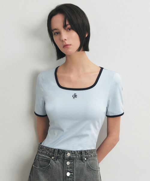 CITYBREEZE(シティブリーズ)の「スクエアネックライン配色半袖Tシャツ_BLUE(Tシャツ/カットソー・レディース・その他・FREE)」の1枚目の写真