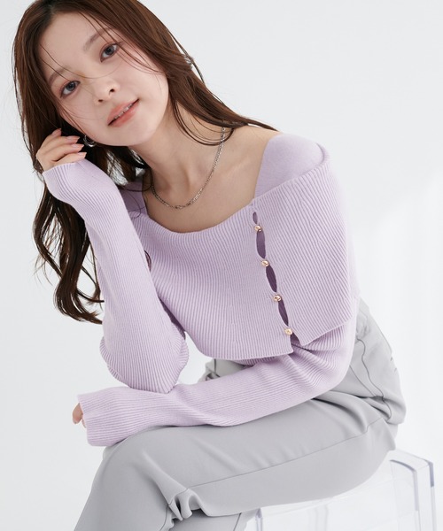 natural couture(ナチュラルクチュール)の「オフショルデザインニット(ニット/セーター・レディース・ラベンダー/ネイビー/ピンク/アイボリー/サックスブルー/ブラック・FREE)」の5枚目の写真