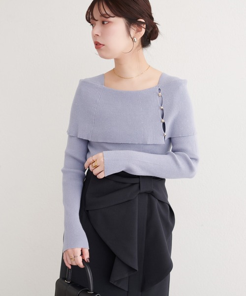 natural couture(ナチュラルクチュール)の「オフショルデザインニット(ニット/セーター・レディース・ラベンダー/ネイビー/ピンク/アイボリー/サックスブルー/ブラック・FREE)」の4枚目の写真