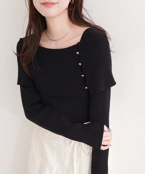 natural couture(ナチュラルクチュール)の「オフショルデザインニット(ニット/セーター・レディース・ラベンダー/ネイビー/ピンク/アイボリー/サックスブルー/ブラック・FREE)」の3枚目の写真