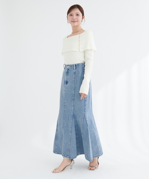 natural couture(ナチュラルクチュール)の「オフショルデザインニット(ニット/セーター・レディース・ラベンダー/ネイビー/ピンク/アイボリー/サックスブルー/ブラック・FREE)」の9枚目の写真