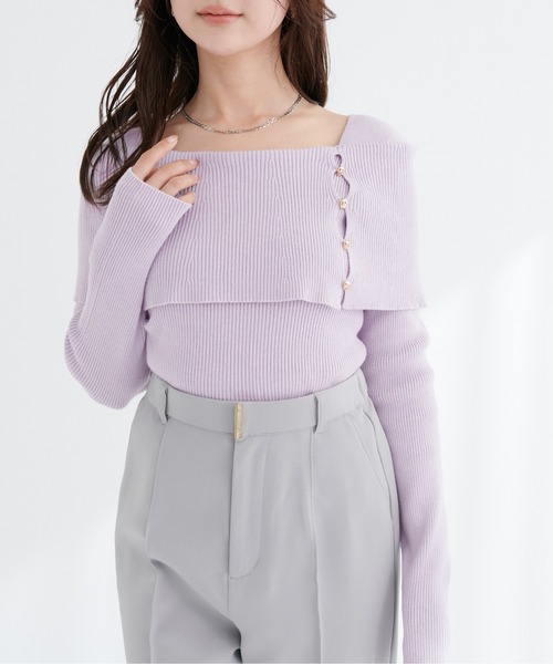 natural couture(ナチュラルクチュール)の「オフショルデザインニット(ニット/セーター・レディース・ラベンダー/ネイビー/ピンク/アイボリー/サックスブルー/ブラック・FREE)」の22枚目の写真