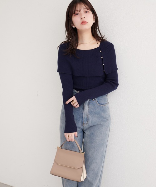 natural couture(ナチュラルクチュール)の「オフショルデザインニット(ニット/セーター・レディース・ラベンダー/ネイビー/ピンク/アイボリー/サックスブルー/ブラック・FREE)」の16枚目の写真