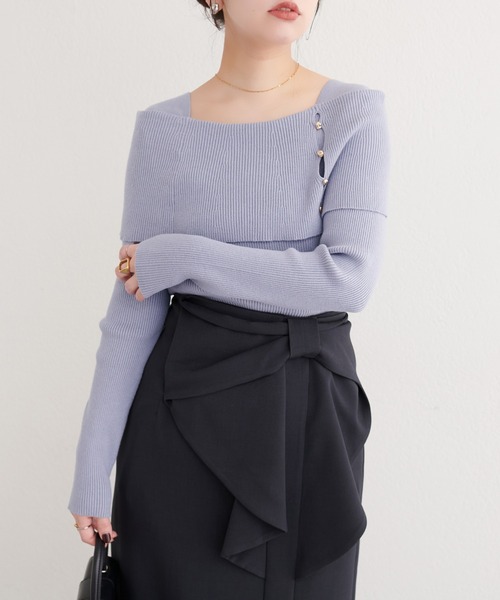 natural couture(ナチュラルクチュール)の「オフショルデザインニット(ニット/セーター・レディース・ラベンダー/ネイビー/ピンク/アイボリー/サックスブルー/ブラック・FREE)」の19枚目の写真