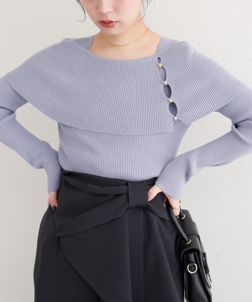 natural couture(ナチュラルクチュール)の「オフショルデザインニット(ニット/セーター・レディース・ラベンダー/ネイビー/ピンク/アイボリー/サックスブルー/ブラック・FREE)」の18枚目の写真