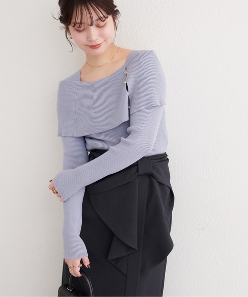 natural couture(ナチュラルクチュール)の「オフショルデザインニット(ニット/セーター・レディース・ラベンダー/ネイビー/ピンク/アイボリー/サックスブルー/ブラック・FREE)」の20枚目の写真