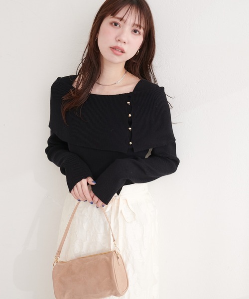 natural couture(ナチュラルクチュール)の「オフショルデザインニット(ニット/セーター・レディース・ラベンダー/ネイビー/ピンク/アイボリー/サックスブルー/ブラック・FREE)」の12枚目の写真
