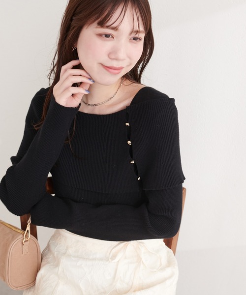 natural couture(ナチュラルクチュール)の「オフショルデザインニット(ニット/セーター・レディース・ラベンダー/ネイビー/ピンク/アイボリー/サックスブルー/ブラック・FREE)」の10枚目の写真
